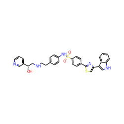 O=S(=O)(Nc1ccc(CCNC[C@H](O)c2cccnc2)cc1)c1ccc(-c2nc(-c3c[nH]c4ccccc34)cs2)cc1 ZINC000029569476