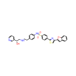 O=S(=O)(Nc1ccc(CCNC[C@H](O)c2cccnc2)cc1)c1ccc(-c2nc(-c3cc4ccccc4o3)cs2)cc1 ZINC000029570036