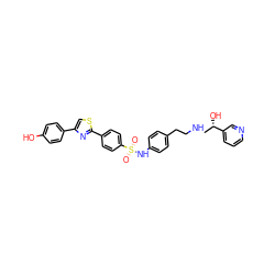 O=S(=O)(Nc1ccc(CCNC[C@H](O)c2cccnc2)cc1)c1ccc(-c2nc(-c3ccc(O)cc3)cs2)cc1 ZINC000026146289