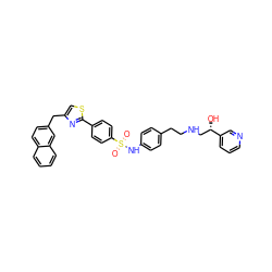 O=S(=O)(Nc1ccc(CCNC[C@H](O)c2cccnc2)cc1)c1ccc(-c2nc(Cc3ccc4ccccc4c3)cs2)cc1 ZINC000029568401