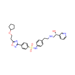 O=S(=O)(Nc1ccc(CCNC[C@H](O)c2cccnc2)cc1)c1ccc(-c2noc(CCOC3CCCC3)n2)cc1 ZINC000029221117