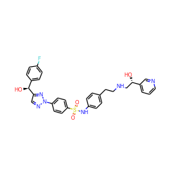 O=S(=O)(Nc1ccc(CCNC[C@H](O)c2cccnc2)cc1)c1ccc(-n2ncc([C@@H](O)c3ccc(F)cc3)n2)cc1 ZINC000026247589