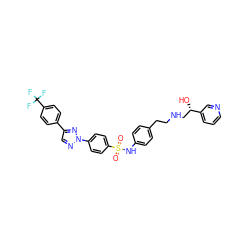 O=S(=O)(Nc1ccc(CCNC[C@H](O)c2cccnc2)cc1)c1ccc(-n2ncc(-c3ccc(C(F)(F)F)cc3)n2)cc1 ZINC000026247227