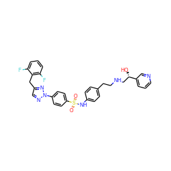 O=S(=O)(Nc1ccc(CCNC[C@H](O)c2cccnc2)cc1)c1ccc(-n2ncc(Cc3c(F)cccc3F)n2)cc1 ZINC000026247582