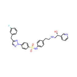 O=S(=O)(Nc1ccc(CCNC[C@H](O)c2cccnc2)cc1)c1ccc(-n2ncc(Cc3cccc(F)c3)n2)cc1 ZINC000026184944