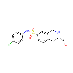 O=S(=O)(Nc1ccc(Cl)cc1)c1ccc2c(c1)CN[C@H](CO)C2 ZINC000013607008