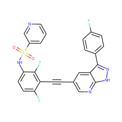 O=S(=O)(Nc1ccc(F)c(C#Cc2cnc3[nH]nc(-c4ccc(F)cc4)c3c2)c1F)c1cccnc1 ZINC000473127366