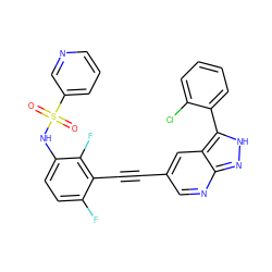 O=S(=O)(Nc1ccc(F)c(C#Cc2cnc3n[nH]c(-c4ccccc4Cl)c3c2)c1F)c1cccnc1 ZINC000473133133