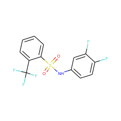 O=S(=O)(Nc1ccc(F)c(F)c1)c1ccccc1C(F)(F)F ZINC000007405414