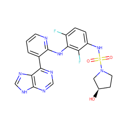 O=S(=O)(Nc1ccc(F)c(Nc2ncccc2-c2ncnc3[nH]cnc23)c1F)N1CC[C@@H](O)C1 ZINC000653845428