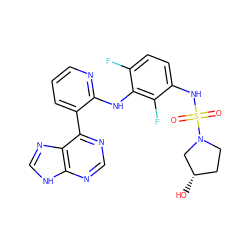 O=S(=O)(Nc1ccc(F)c(Nc2ncccc2-c2ncnc3[nH]cnc23)c1F)N1CC[C@H](O)C1 ZINC000653844343