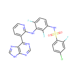O=S(=O)(Nc1ccc(F)c(Nc2ncccc2-c2ncnc3[nH]cnc23)c1F)c1ccc(Cl)cc1F ZINC000166376313