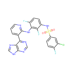 O=S(=O)(Nc1ccc(F)c(Nc2ncccc2-c2ncnc3[nH]cnc23)c1F)c1ccc(F)c(Cl)c1 ZINC000166376071