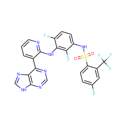 O=S(=O)(Nc1ccc(F)c(Nc2ncccc2-c2ncnc3[nH]cnc23)c1F)c1ccc(F)cc1C(F)(F)F ZINC000166380151