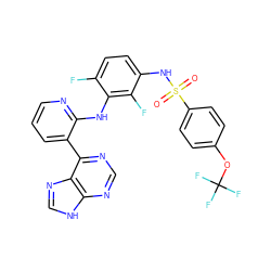 O=S(=O)(Nc1ccc(F)c(Nc2ncccc2-c2ncnc3[nH]cnc23)c1F)c1ccc(OC(F)(F)F)cc1 ZINC000166373070