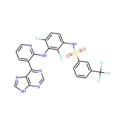 O=S(=O)(Nc1ccc(F)c(Nc2ncccc2-c2ncnc3[nH]cnc23)c1F)c1cccc(C(F)(F)F)c1 ZINC000166371163