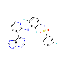 O=S(=O)(Nc1ccc(F)c(Nc2ncccc2-c2ncnc3[nH]cnc23)c1F)c1cccc(F)c1 ZINC000653849893