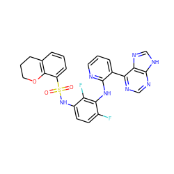 O=S(=O)(Nc1ccc(F)c(Nc2ncccc2-c2ncnc3[nH]cnc23)c1F)c1cccc2c1OCCC2 ZINC000166373706