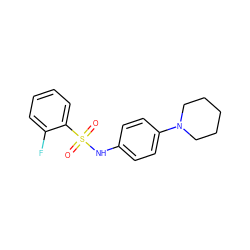 O=S(=O)(Nc1ccc(N2CCCCC2)cc1)c1ccccc1F ZINC000000155396