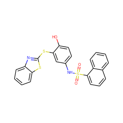 O=S(=O)(Nc1ccc(O)c(Sc2nc3ccccc3s2)c1)c1cccc2ccccc12 ZINC000000950309