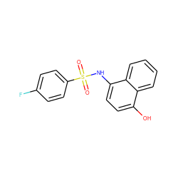 O=S(=O)(Nc1ccc(O)c2ccccc12)c1ccc(F)cc1 ZINC000000189835