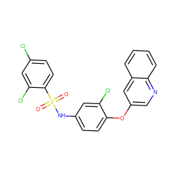 O=S(=O)(Nc1ccc(Oc2cnc3ccccc3c2)c(Cl)c1)c1ccc(Cl)cc1Cl ZINC000095588723