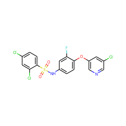 O=S(=O)(Nc1ccc(Oc2cncc(Cl)c2)c(F)c1)c1ccc(Cl)cc1Cl ZINC000095590369