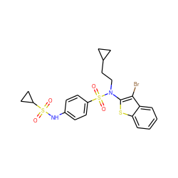 O=S(=O)(Nc1ccc(S(=O)(=O)N(CCC2CC2)c2sc3ccccc3c2Br)cc1)C1CC1 ZINC000115233537