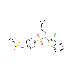 O=S(=O)(Nc1ccc(S(=O)(=O)N(CCC2CC2)c2sc3ccccc3c2Cl)cc1)C1CC1 ZINC000115234545