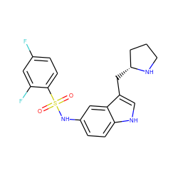 O=S(=O)(Nc1ccc2[nH]cc(C[C@@H]3CCCN3)c2c1)c1ccc(F)cc1F ZINC000013607649