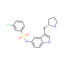 O=S(=O)(Nc1ccc2[nH]cc(C[C@@H]3CCCN3)c2c1)c1cccc(Cl)c1 ZINC000013607620