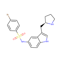 O=S(=O)(Nc1ccc2[nH]cc(C[C@H]3CCCN3)c2c1)c1ccc(Br)cc1 ZINC000013607630