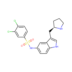 O=S(=O)(Nc1ccc2[nH]cc(C[C@H]3CCCN3)c2c1)c1ccc(Cl)c(Cl)c1 ZINC000013607653