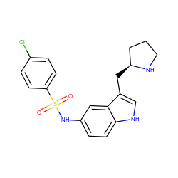 O=S(=O)(Nc1ccc2[nH]cc(C[C@H]3CCCN3)c2c1)c1ccc(Cl)cc1 ZINC000013607628