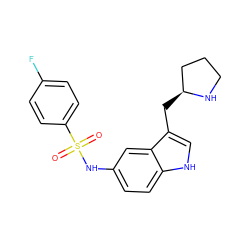 O=S(=O)(Nc1ccc2[nH]cc(C[C@H]3CCCN3)c2c1)c1ccc(F)cc1 ZINC000013607624