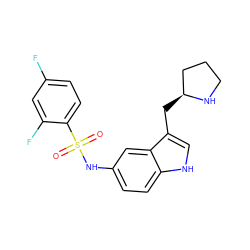 O=S(=O)(Nc1ccc2[nH]cc(C[C@H]3CCCN3)c2c1)c1ccc(F)cc1F ZINC000013607646