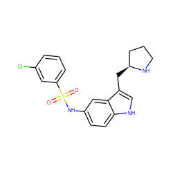 O=S(=O)(Nc1ccc2[nH]cc(C[C@H]3CCCN3)c2c1)c1cccc(Cl)c1 ZINC000013607618