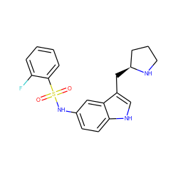 O=S(=O)(Nc1ccc2[nH]cc(C[C@H]3CCCN3)c2c1)c1ccccc1F ZINC000013607616