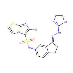 O=S(=O)(Nc1ccc2c(c1)/C(=N/NC1=NCCN1)CC2)c1c(Cl)nc2sccn12 ZINC000045284183