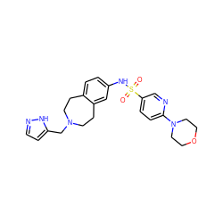 O=S(=O)(Nc1ccc2c(c1)CCN(Cc1ccn[nH]1)CC2)c1ccc(N2CCOCC2)nc1 ZINC000049089234