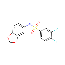 O=S(=O)(Nc1ccc2c(c1)OCO2)c1ccc(F)c(F)c1 ZINC000003268487