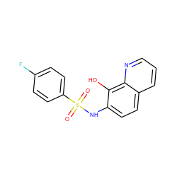 O=S(=O)(Nc1ccc2cccnc2c1O)c1ccc(F)cc1 ZINC000066104563