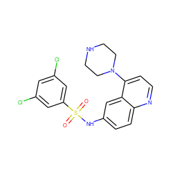 O=S(=O)(Nc1ccc2nccc(N3CCNCC3)c2c1)c1cc(Cl)cc(Cl)c1 ZINC000003940342