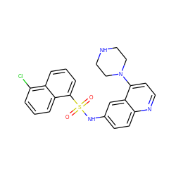 O=S(=O)(Nc1ccc2nccc(N3CCNCC3)c2c1)c1cccc2c(Cl)cccc12 ZINC000026728814