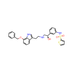 O=S(=O)(Nc1cccc([C@@H](O)CNCCc2c[nH]c3c(OCc4ccccc4)cccc23)c1)c1cccs1 ZINC000028455621