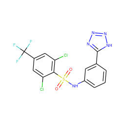 O=S(=O)(Nc1cccc(-c2nnn[nH]2)c1)c1c(Cl)cc(C(F)(F)F)cc1Cl ZINC000114603406