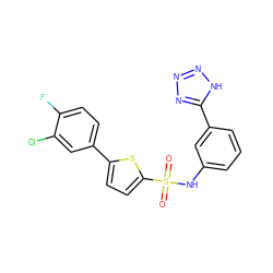 O=S(=O)(Nc1cccc(-c2nnn[nH]2)c1)c1ccc(-c2ccc(F)c(Cl)c2)s1 ZINC000114606636