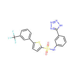 O=S(=O)(Nc1cccc(-c2nnn[nH]2)c1)c1ccc(-c2cccc(C(F)(F)F)c2)s1 ZINC000114603729