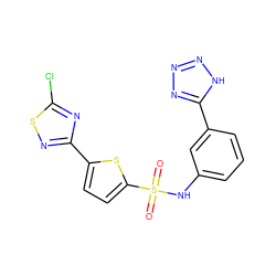 O=S(=O)(Nc1cccc(-c2nnn[nH]2)c1)c1ccc(-c2nsc(Cl)n2)s1 ZINC000114605128