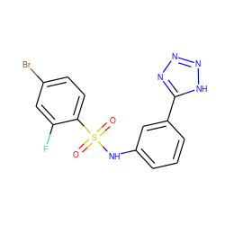 O=S(=O)(Nc1cccc(-c2nnn[nH]2)c1)c1ccc(Br)cc1F ZINC000114605393